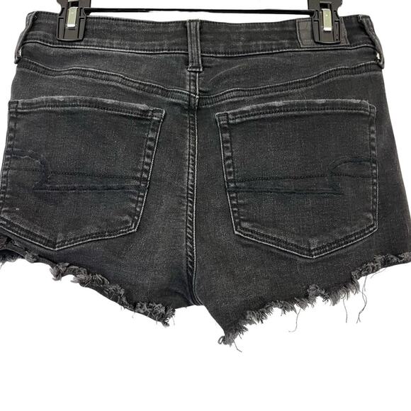 American Eagle Hi Rise Shortie Black Distressed Cut Off Goth Jean Shorts sz 6 - Picture 13 of 16